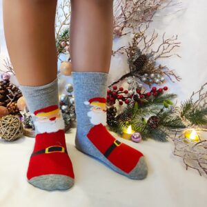 Świąteczne Skarpety Dziecięce - Szare Mikołaj